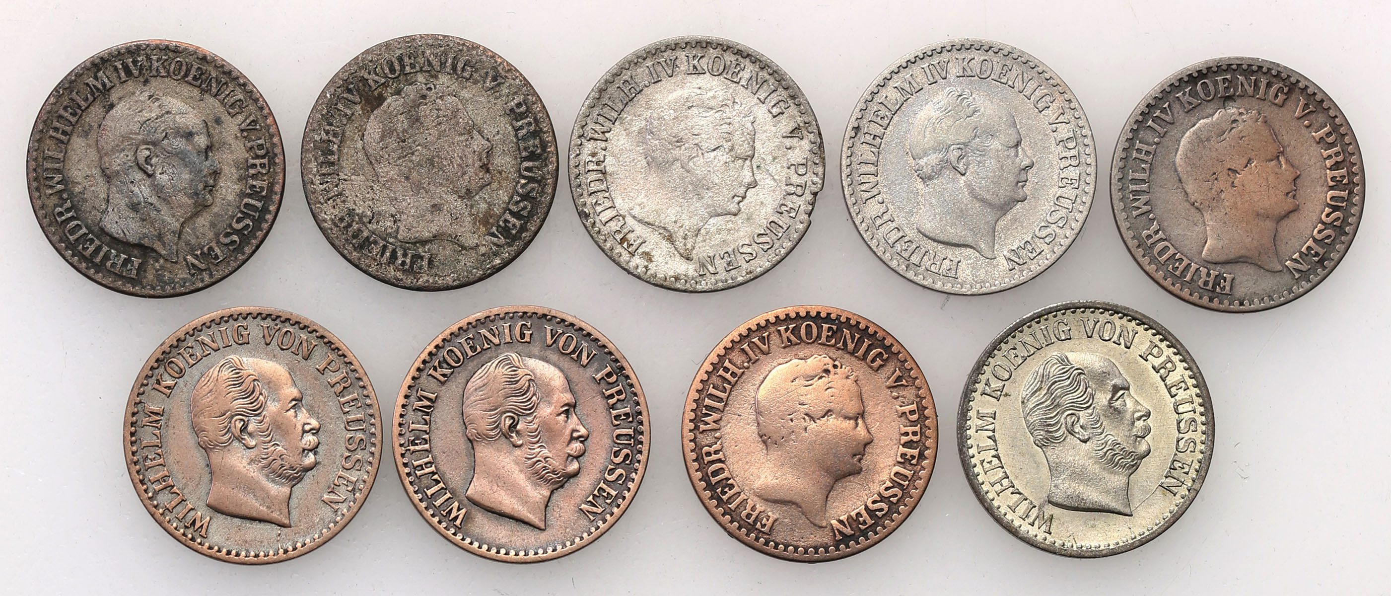 Niemcy, Prusy. Fryderyk Wilhelm IV (1840–1861), 1/2 silbergroschen 1845-1870, zestaw 9 monet